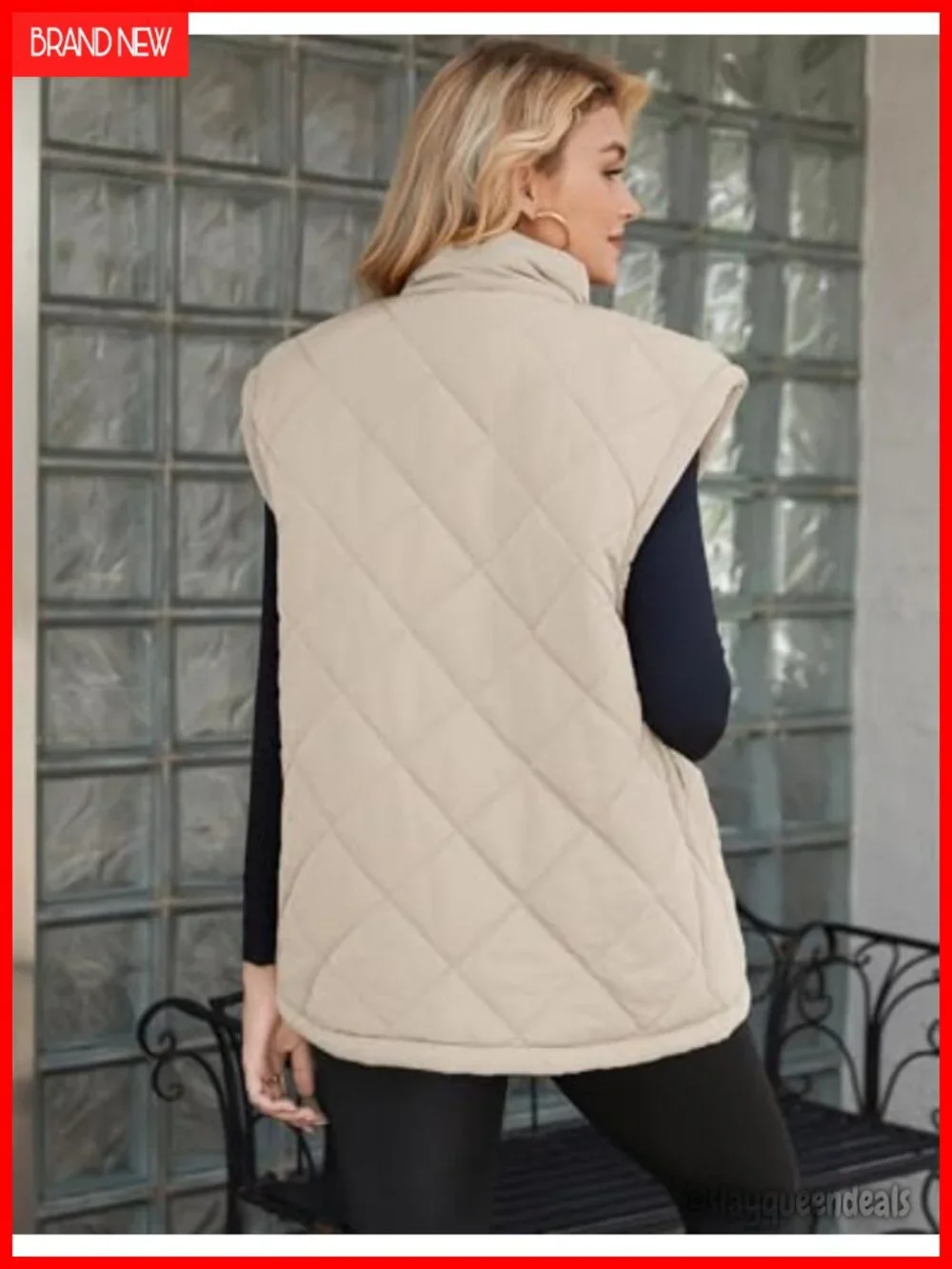 Oversized Puffer Vest Zip Up Stand Collar Lightweight Sleeveless Warm Padded